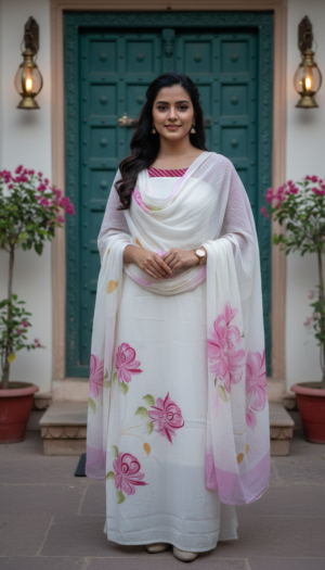 gulnaar ivory floral suit set