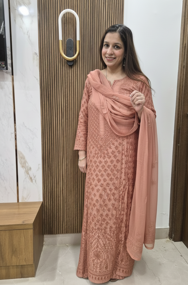 peach embroidered summer suit set peach embroidered summer suit set