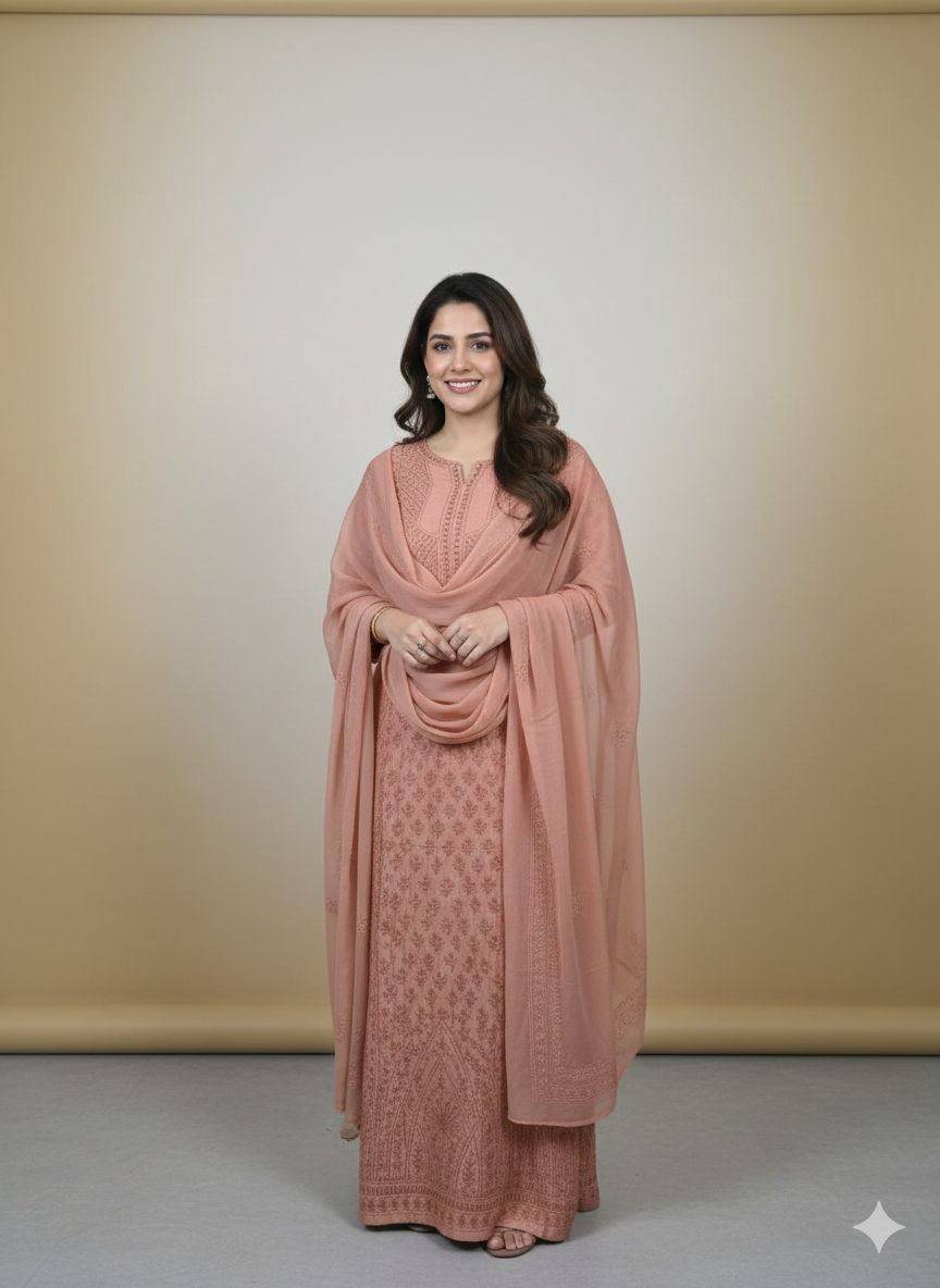 peach embroidered summer suit set peach embroidered summer suit set