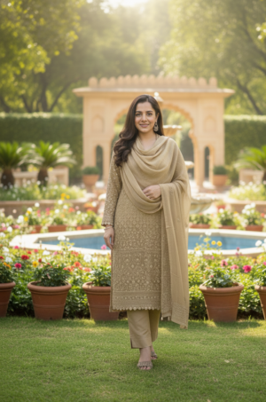 noor beige embroidered suit set