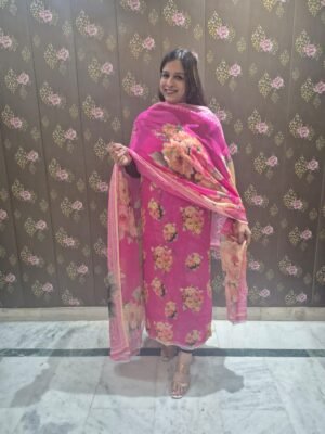 pink floral suit set with dupatta