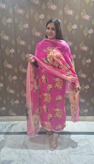pink floral suit set with dupatta
