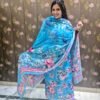 blue floral printed suit set with dupatta