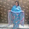 blue floral printed suit set with dupatta