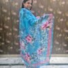 blue floral printed suit set with dupatta