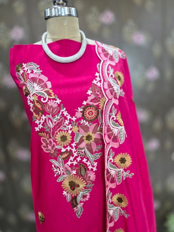 rani pink modal embroidered suit set with dupatta