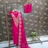 rani pink modal embroidered suit set with dupatta