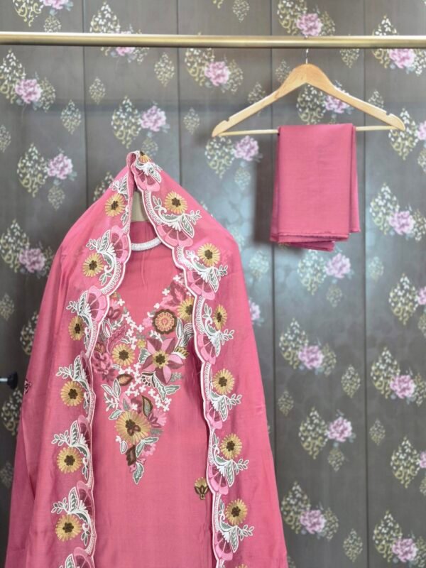 rose pink modal embroidered suit set with dupatta rose pink modal embroidered suit set with dupatta