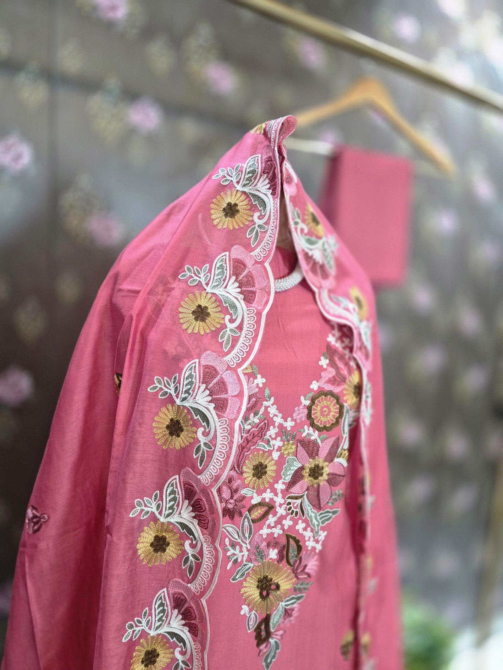 rose pink modal embroidered suit set with dupatta rose pink modal embroidered suit set with dupatta