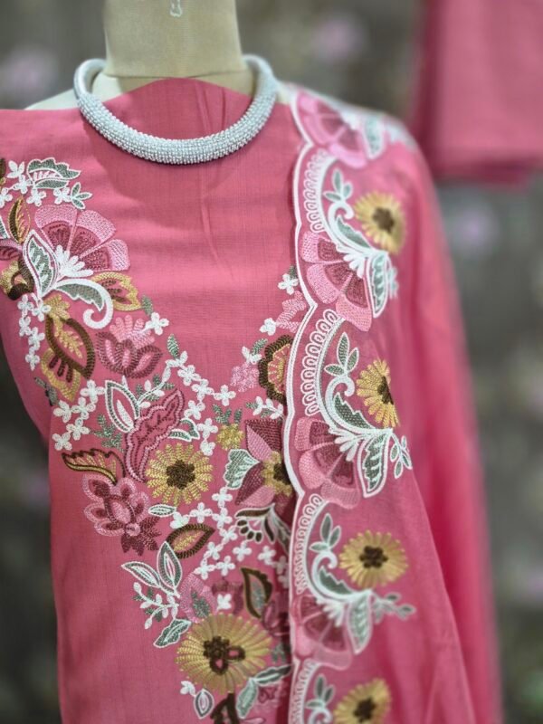 rose pink modal embroidered suit set with dupatta rose pink modal embroidered suit set with dupatta