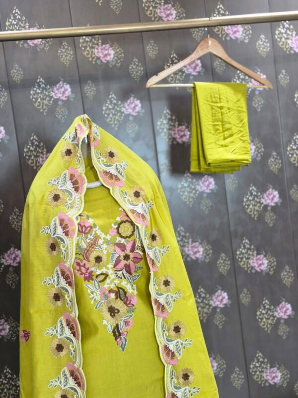 lemon yellow modal embroidered suit set with dupatta Summer Yellow Suit