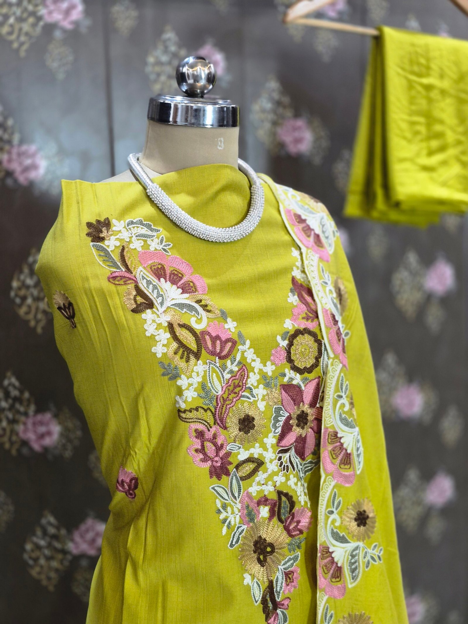 houseofkaur.in lemon yellow modal embroidered suit set with dupatta