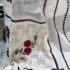 off white floral printed suit set with black dupatta & embroidered panel off white floral printed suit set with black dupatta & embroidered panel