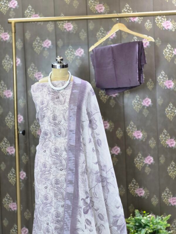 lavender linen cotton suit set for women | pastel designer ethnic wear – house of kaur