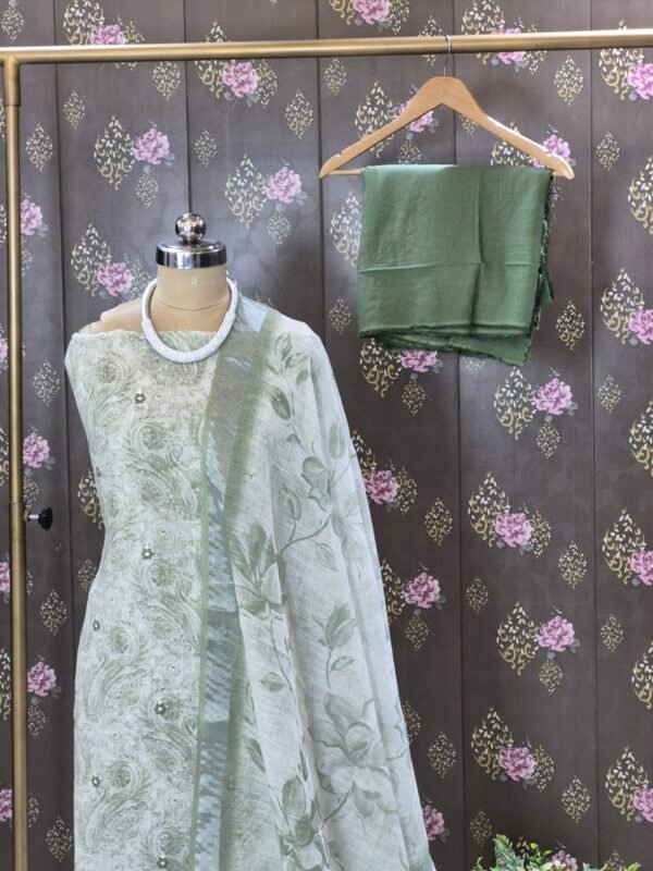 sage green linen cotton suit set for women | pastel designer ethnic wear – house of kaur