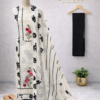 off white floral printed suit set with black dupatta & embroidered panel off-white-floral-printed-suit-set-black-dupatta