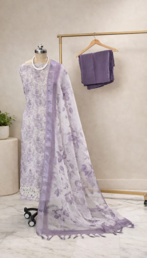 lavender linen cotton suit set for women | pastel designer ethnic wear – house of kaur