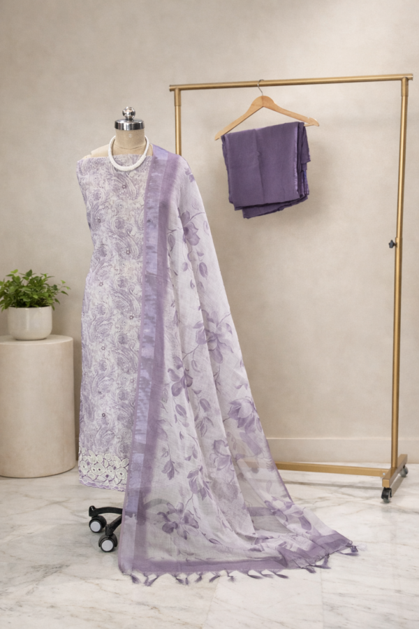lavender linen cotton suit set for women | pastel designer ethnic wear – house of kaur