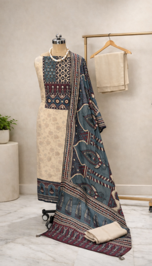 heritage teal muslin suit set for women | premium designer ethnic wear – house of kaur