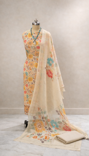 sunshine bloom linen cotton floral suit set for women | house of kaur