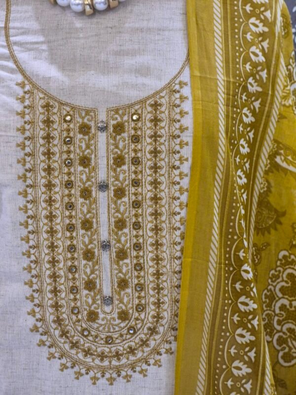 elegant mustard cotton suit set with soft muslin dupatta