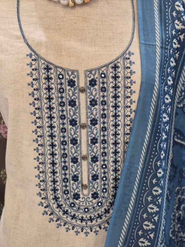 blue cotton suit set with soft muslin dupatta & bottom | embroidered kurta set for women blue cotton suit set with soft muslin dupatta & bottom | embroidered kurta set for women