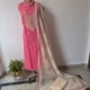 pink pure cotton chikankari suit set with embroidered neck & dupatta