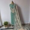mint green pure cotton chikankari suit set with embroidered neck & dupatta