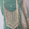 mint green pure cotton chikankari suit set with embroidered neck & dupatta