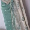 mint green pure cotton chikankari suit set with embroidered neck & dupatta