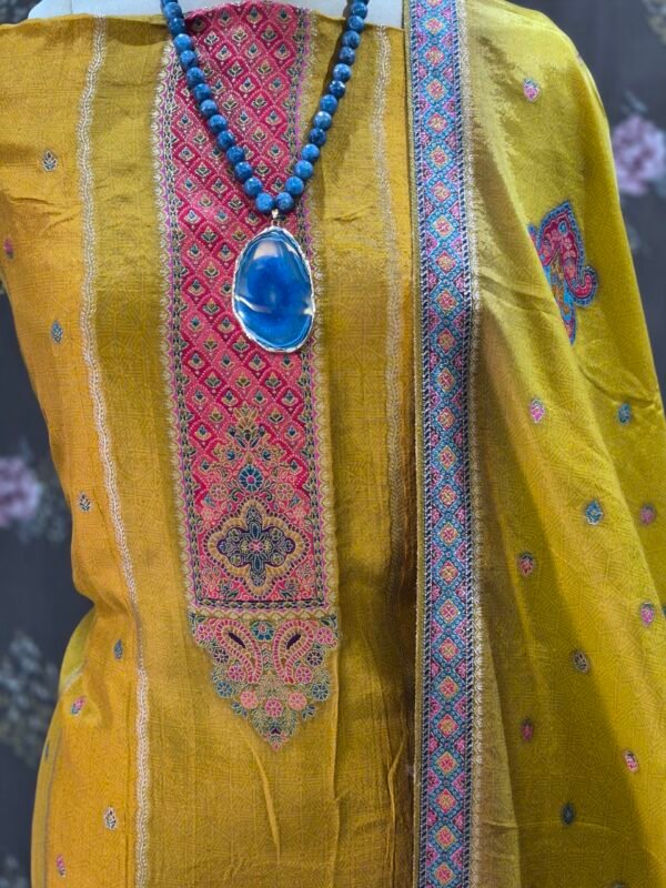 mustard tussar silk suit set with self weaving dupatta & shantoon bottom mustard tussar silk suit set with self weaving dupatta & shantoon bottom