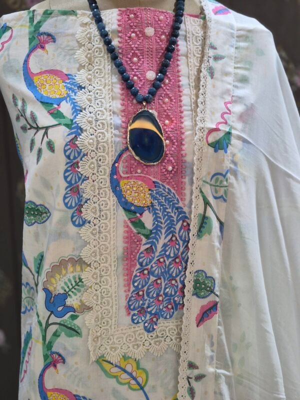 boutique style pure cotton suit set with lace work & designer dupatta