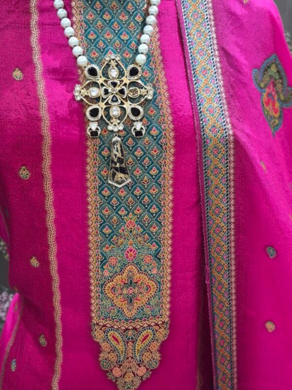 premium pink tussar silk suit set with self weaving dupatta & shantoon bottom