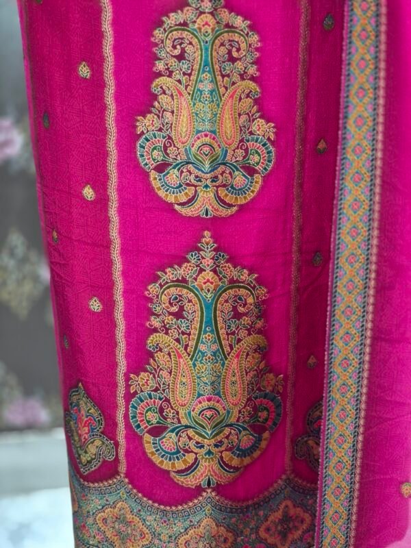 premium pink tussar silk suit set with self weaving dupatta & shantoon bottom