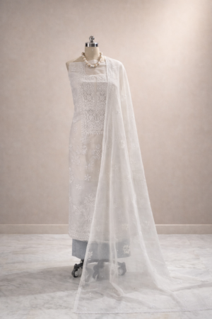 pastel organza suit set with lakhnawi embroidery & pearl work | elegant ethnic wear