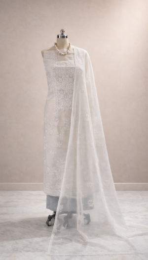 pastel organza suit set with lakhnawi embroidery & pearl work | elegant ethnic wear