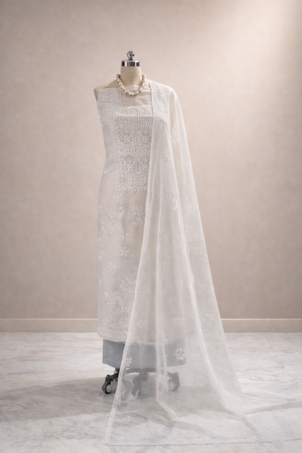 pastel organza suit set with lakhnawi embroidery & pearl work | elegant ethnic wear pastel organza suit set with lakhnawi embroidery & pearl work | elegant ethnic wear