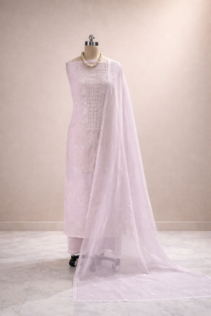 pastel organza suit set with lakhnawi embroidery & pearl work | elegant ethnic wear