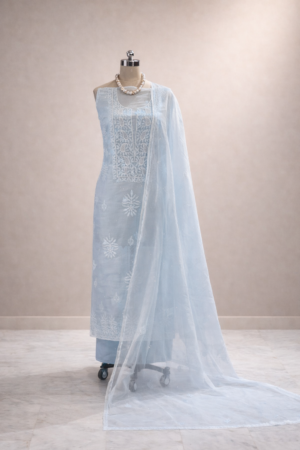 pastel organza suit set with lakhnawi embroidery & pearl work | elegant ethnic wear
