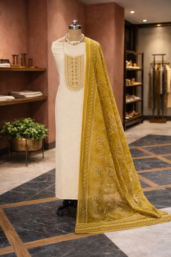 elegant cotton suit set with soft muslin dupatta & bottom | embroidered cotton kurta set for women
