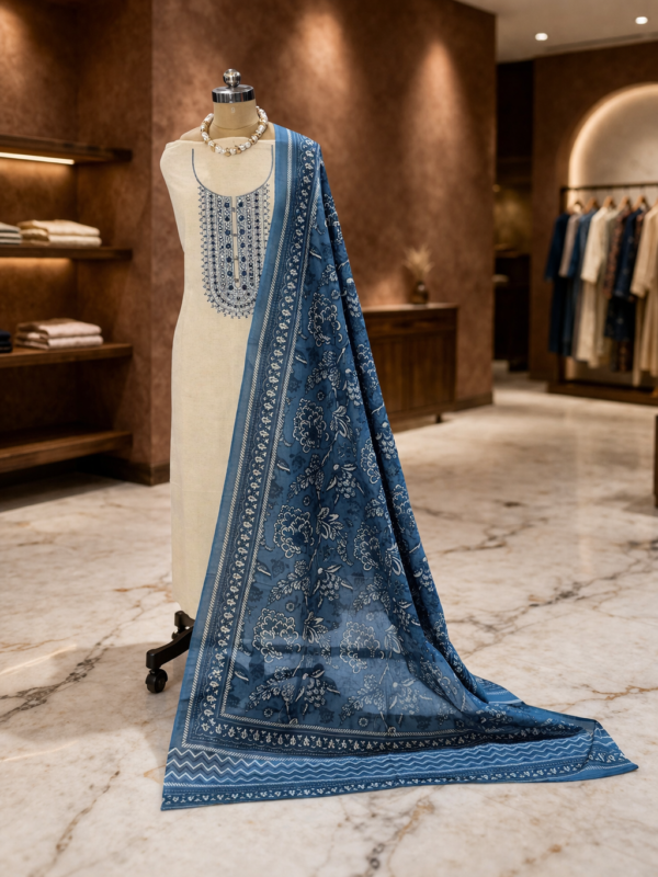elegant cotton suit set with soft muslin dupatta & bottom | embroidered cotton kurta set for women elegant cotton suit set with soft muslin dupatta & bottom | embroidered cotton kurta set for women