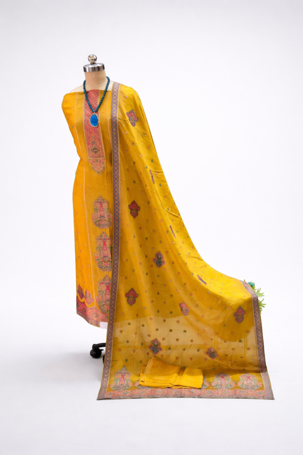 mustard tussar silk suit set with self weaving dupatta & shantoon bottom mustard tussar silk suit set with self weaving dupatta & shantoon bottom