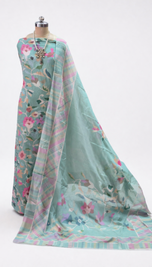 pastel green burberry cotton suit set with printed dupatta | soft daily wear kurta set