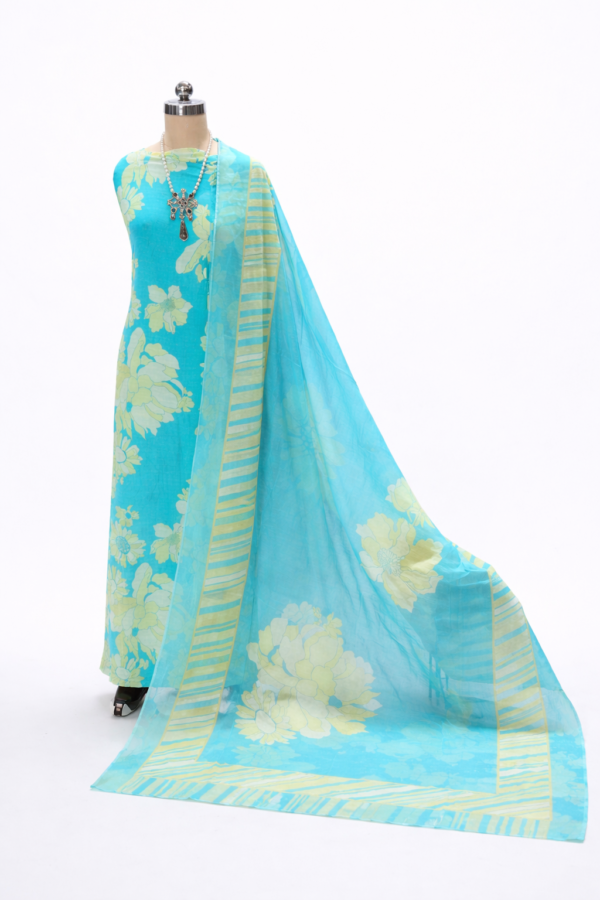 aqua blue burberry cotton suit set with floral print dupatta | soft summer kurta set aqua blue burberry cotton suit set with floral print dupatta | soft summer kurta set