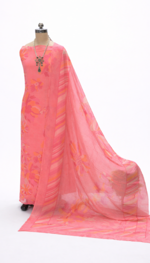 peach pink burberry cotton suit set with floral print dupatta | soft daily wear kurta set