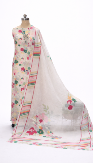off white burberry cotton suit set with floral print dupatta | soft daily wear kurta set