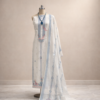ivory cotton suit set with thread work & self woven dupatta | house of kaur