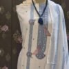 ivory cotton suit set with thread work & self woven dupatta | house of kaur