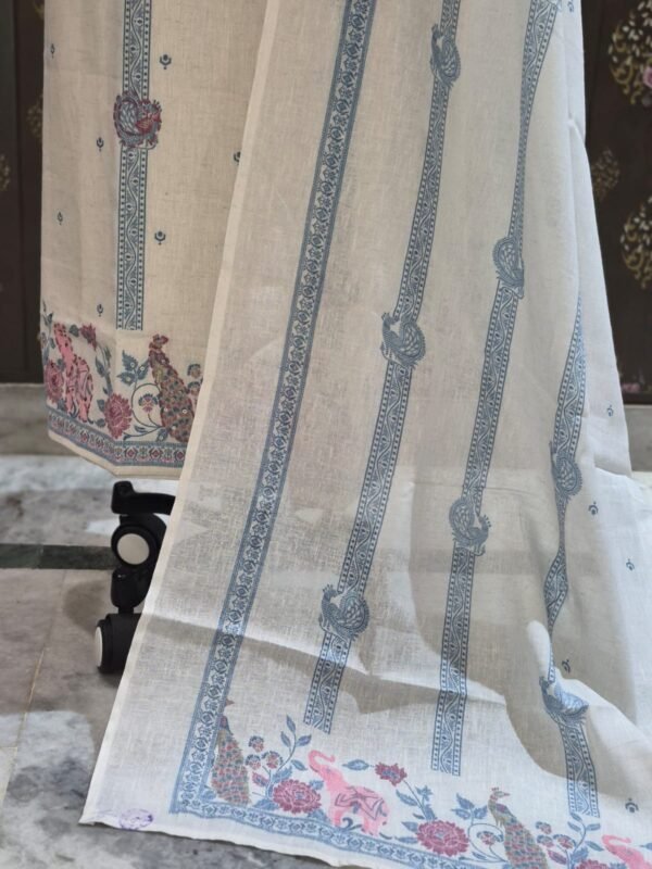 ivory cotton suit set with thread work & self woven dupatta | house of kaur