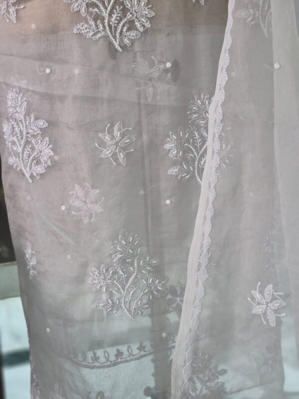 pastel organza suit set with lakhnawi embroidery & pearl work | elegant ethnic wear pastel organza suit set with lakhnawi embroidery & pearl work | elegant ethnic wear